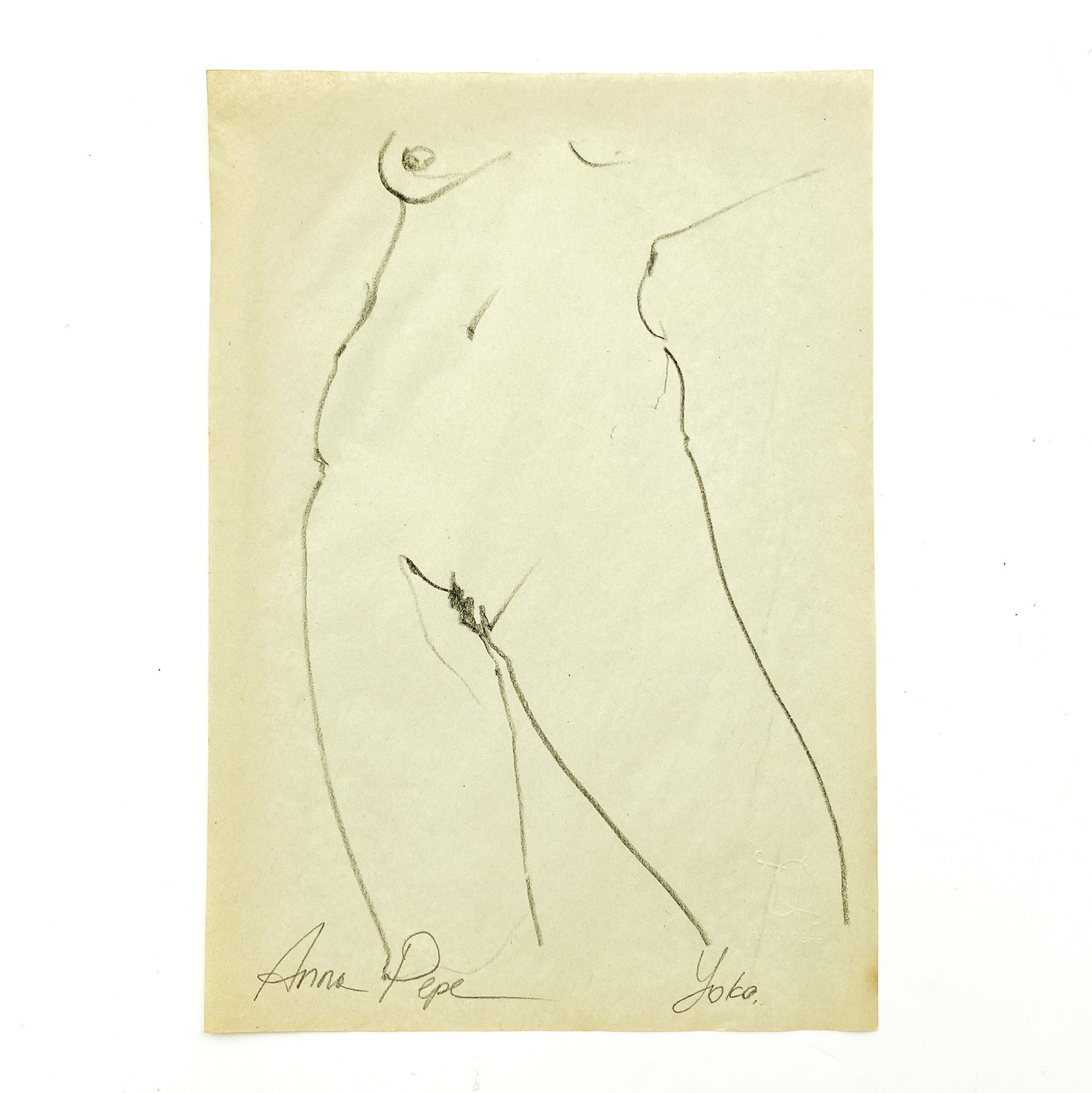 pencil drawing on vintage paper, anna pepe artist, female drawing, collectible art