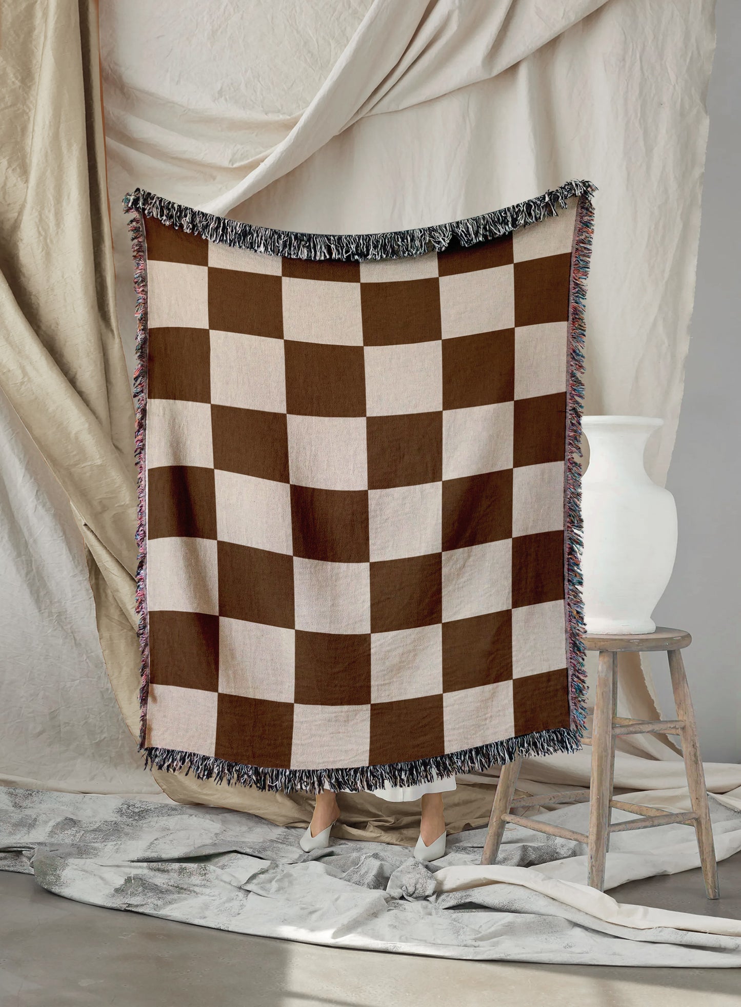 Woven throw, cotton plaid, decor, blanket, living room home decor, checkers, checkerboard, chequers