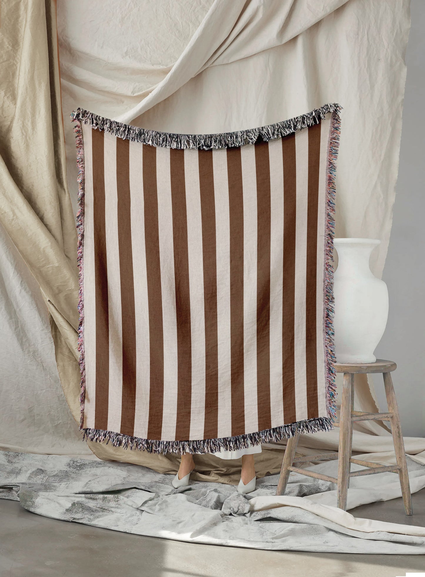 Woven throw, cotton plaid, decor, blanket, living room home decor, sripes, striped print