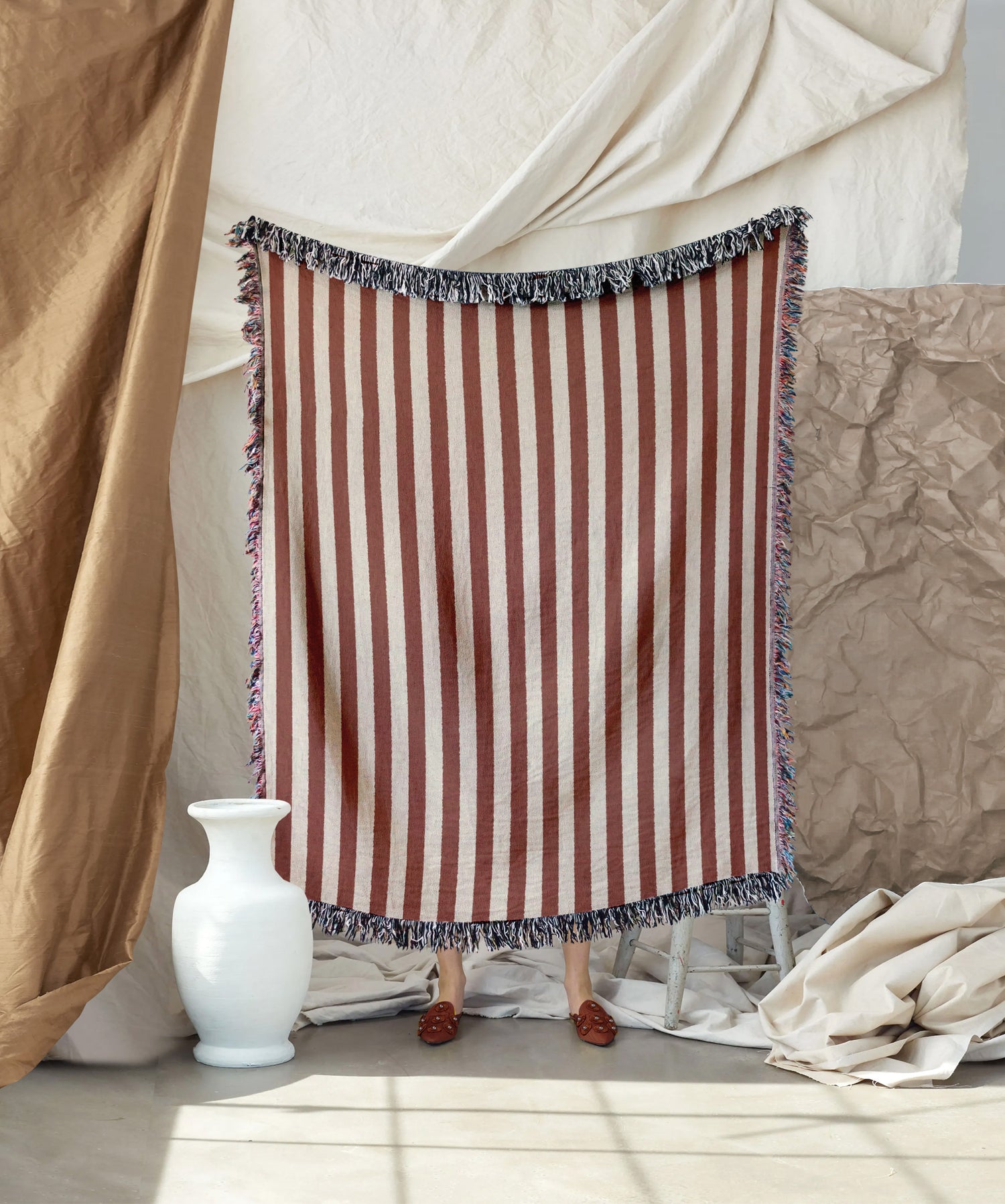 Woven throw, cotton plaid, decor, blanket, living room home decor, sripes, striped print