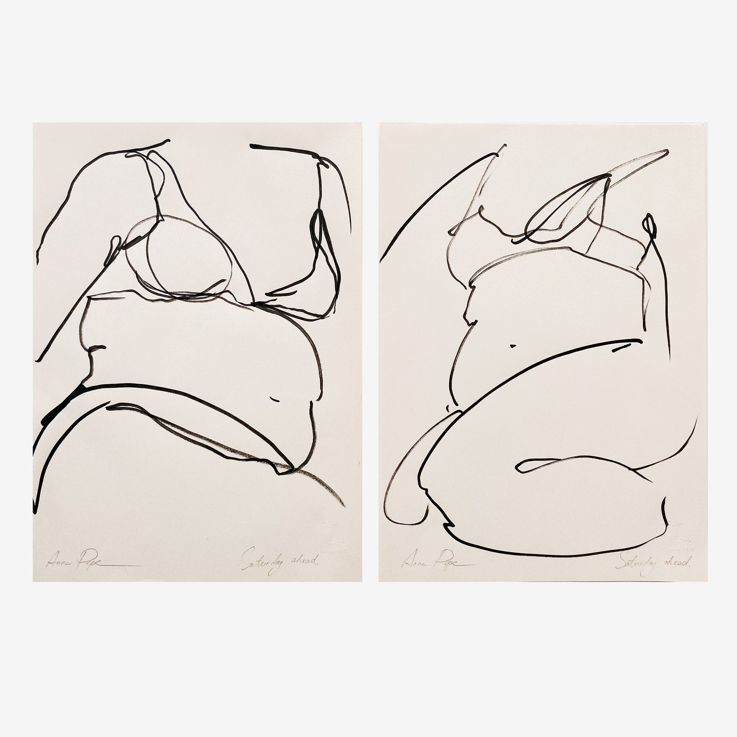 original drawing, anna pepe, forn studio, set of two, gallery wall art