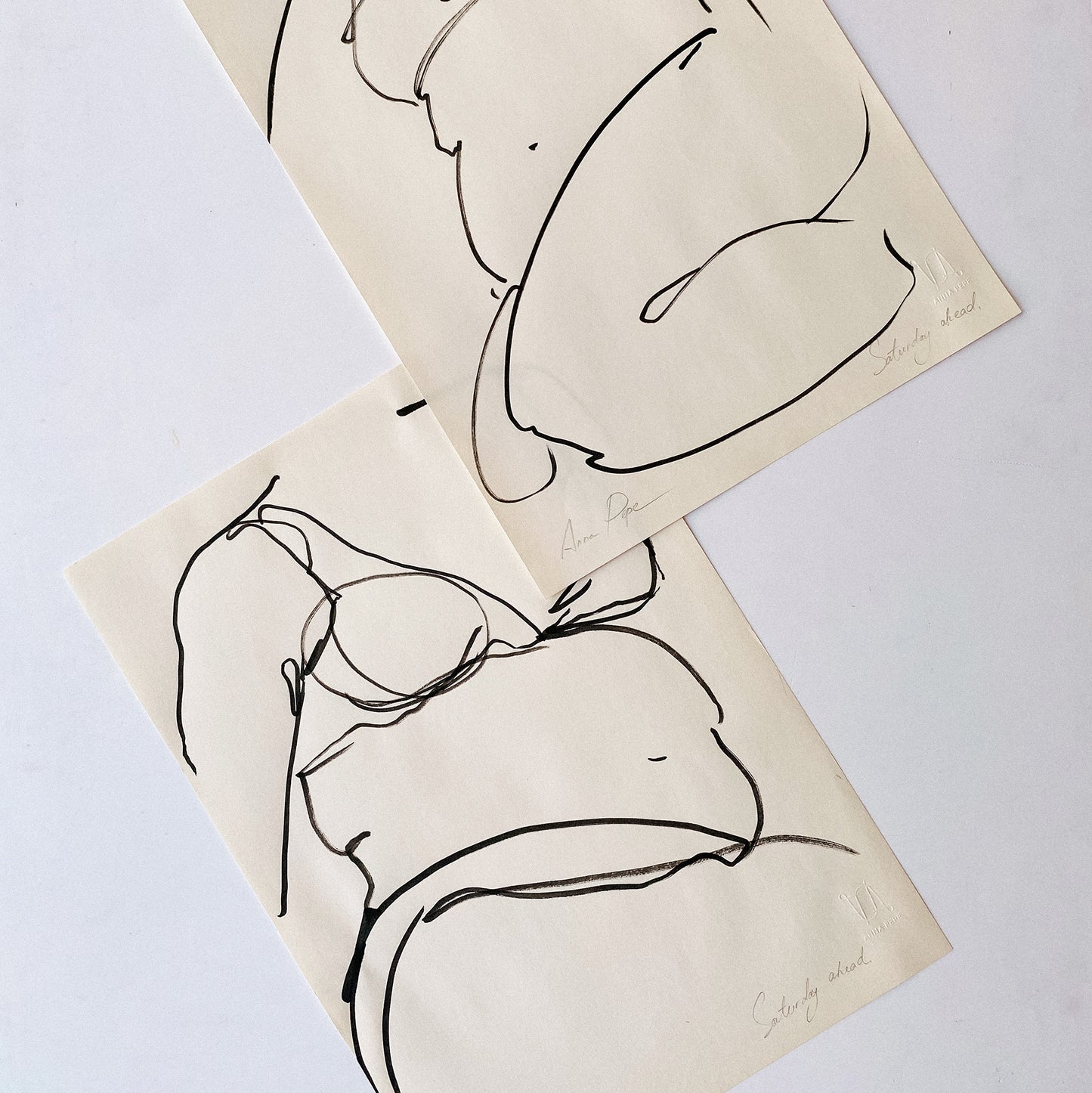 original drawing, anna pepe, forn studio, set of two, gallery wall art