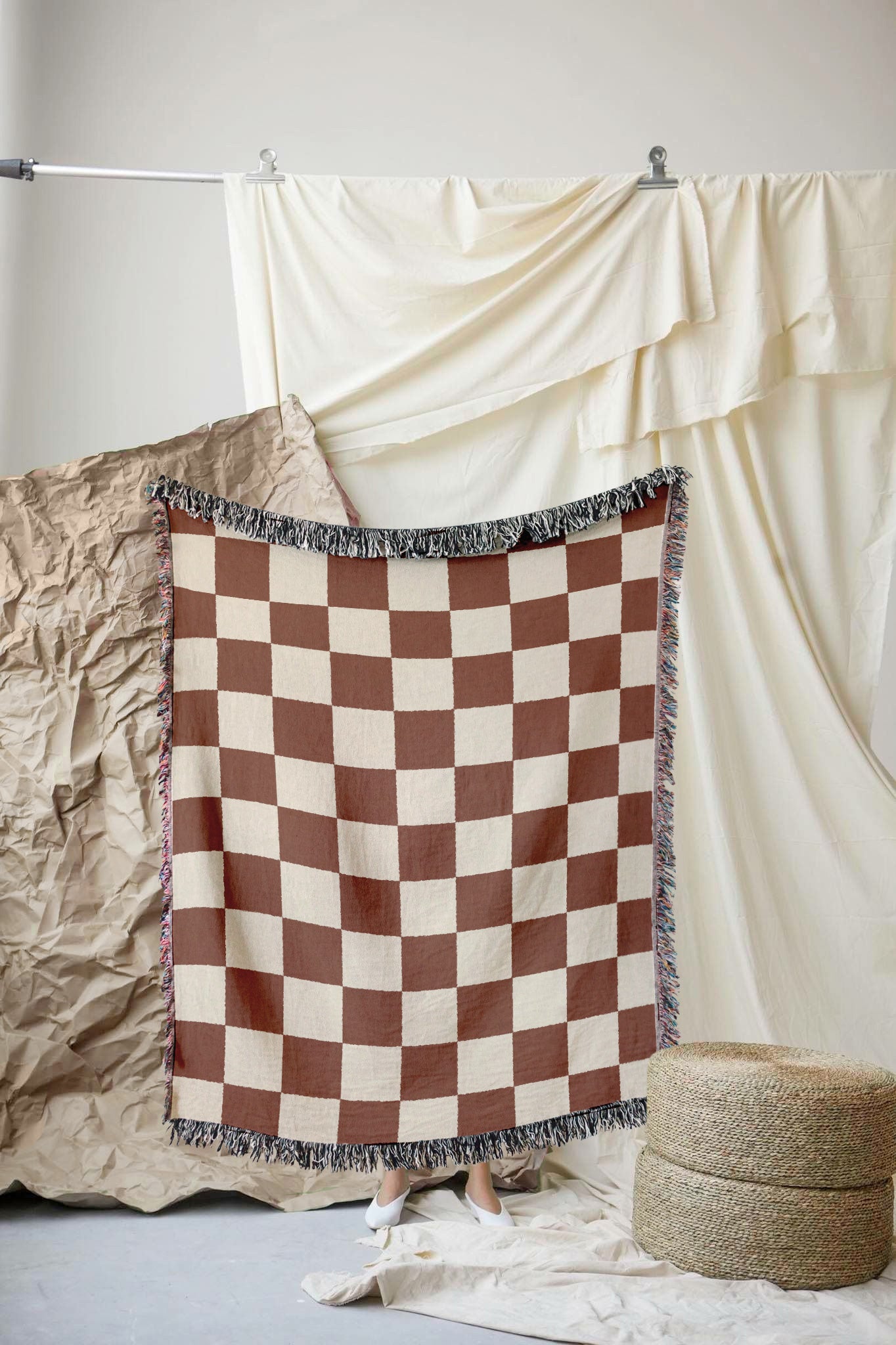 Woven throw, cotton plaid, decor, blanket, living room home decor, checkers, checkerboard, chequers