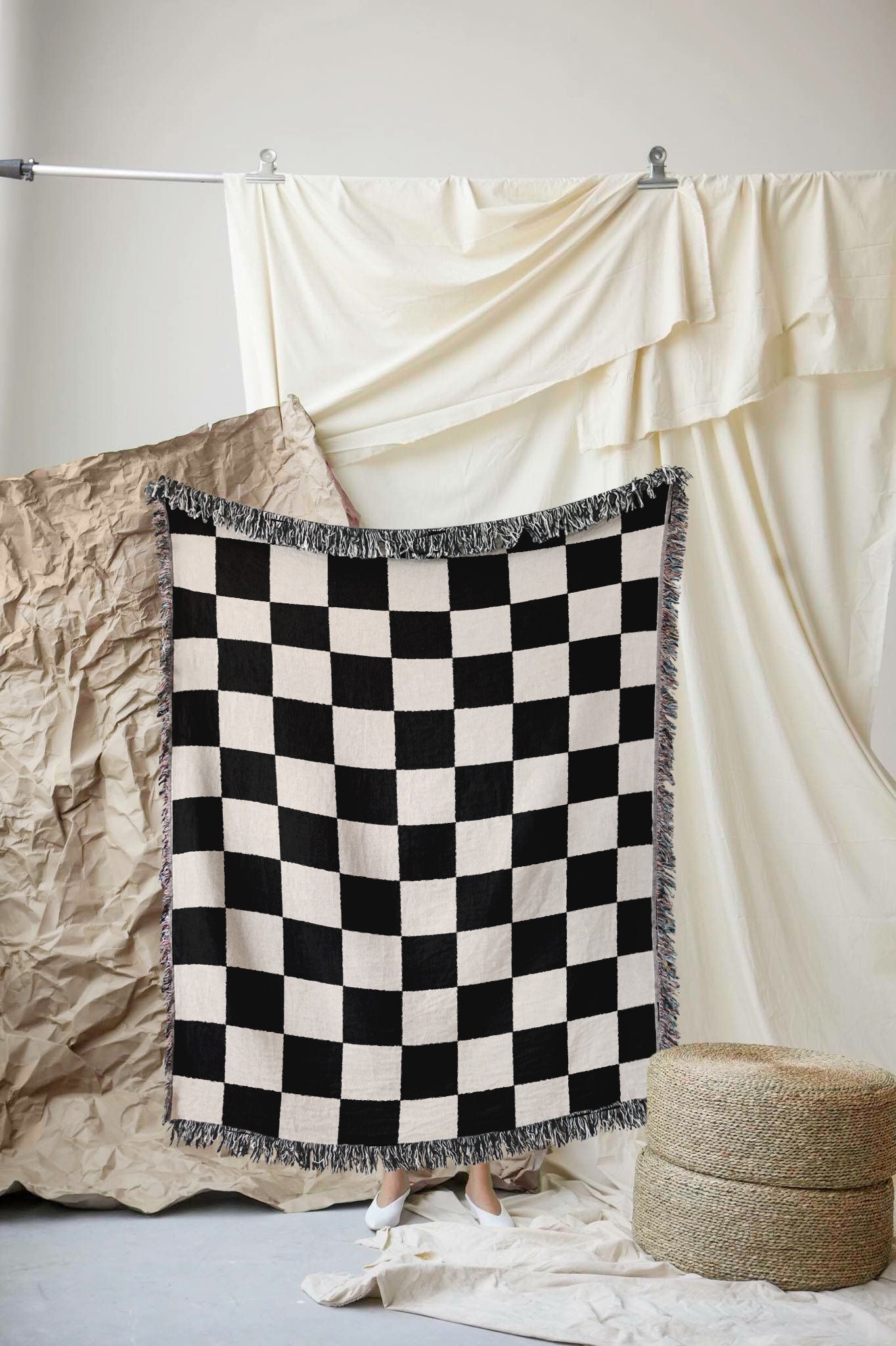 Woven throw, cotton plaid, decor, blanket, living room home decor, checkers, checkerboard, chequers
