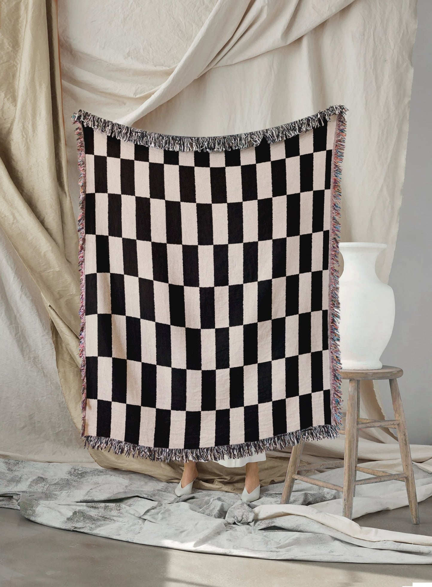 Woven throw, cotton plaid, decor, blanket, living room home decor, checkers, checkerboard, chequers