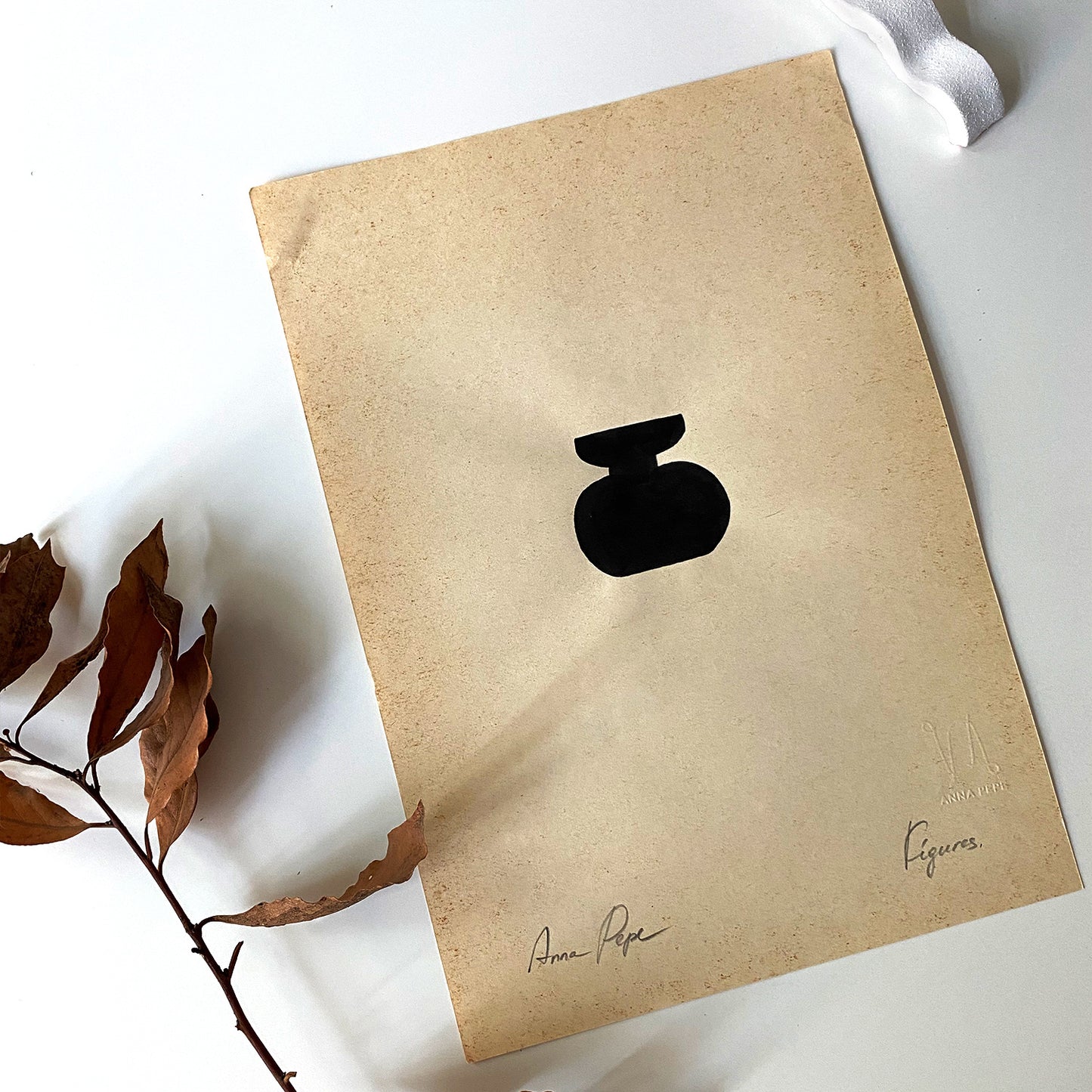 Figures. 03 - Ink drawing on vintage paper Anna Pepe x forn Studio