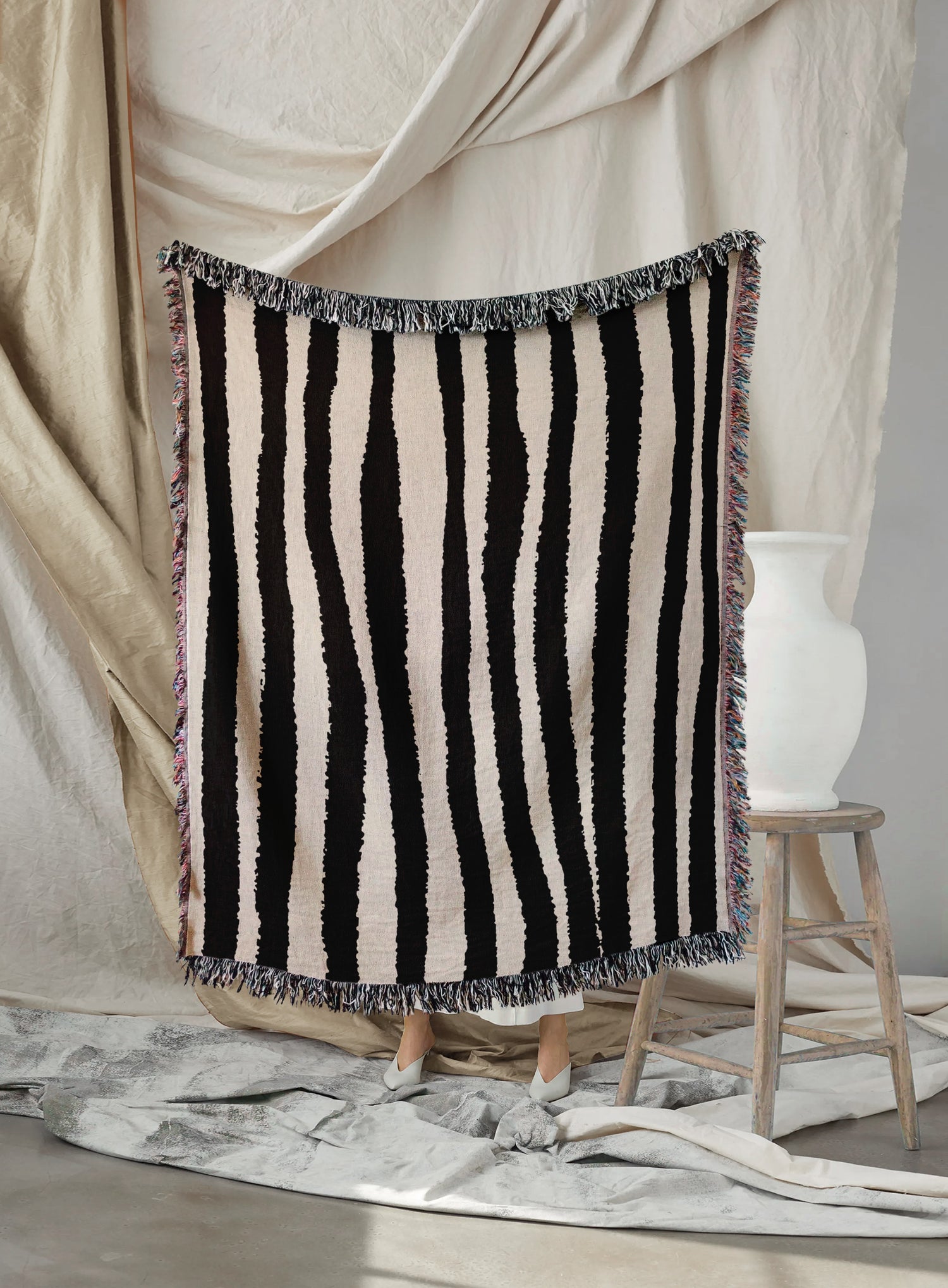 Woven throw, cotton plaid, decor, blanket, living room home decor, sripes, striped print