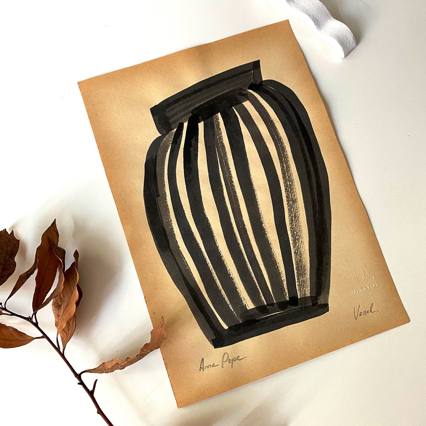 Vessel. 01 - Ink drawing on vintage paper Anna Pepe x forn Studio