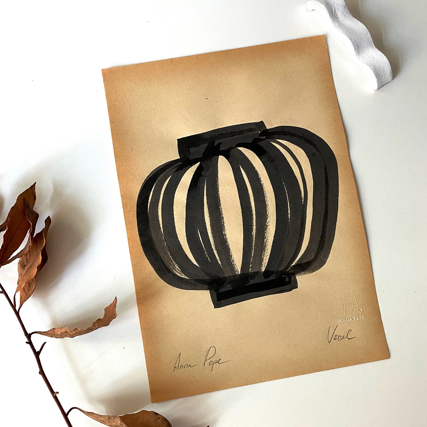 Vessel. 02 - Ink drawing on vintage paper Anna Pepe x forn Studio
