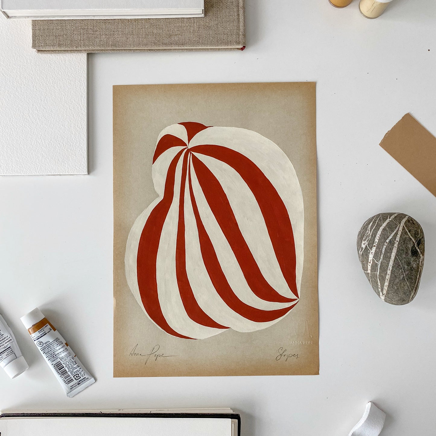 Stripes. 02 - Gouache painting on vintage paper Anna Pepe forn Studio