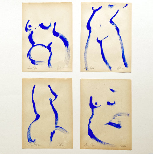 "Etudes". Gouache set of 4 on vintage paper, 21x29 cm