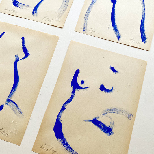 "Etudes". Gouache set of 4 on vintage paper, 21x29 cm