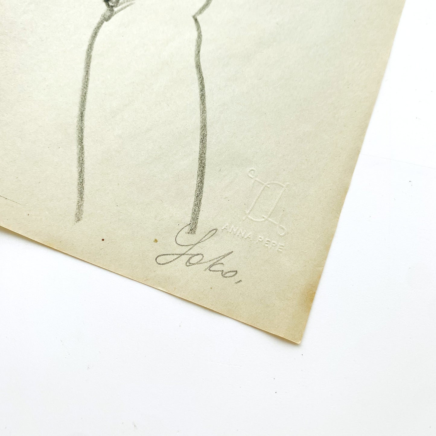pencil drawing on vintage paper, anna pepe artist, female drawing, collectible art
