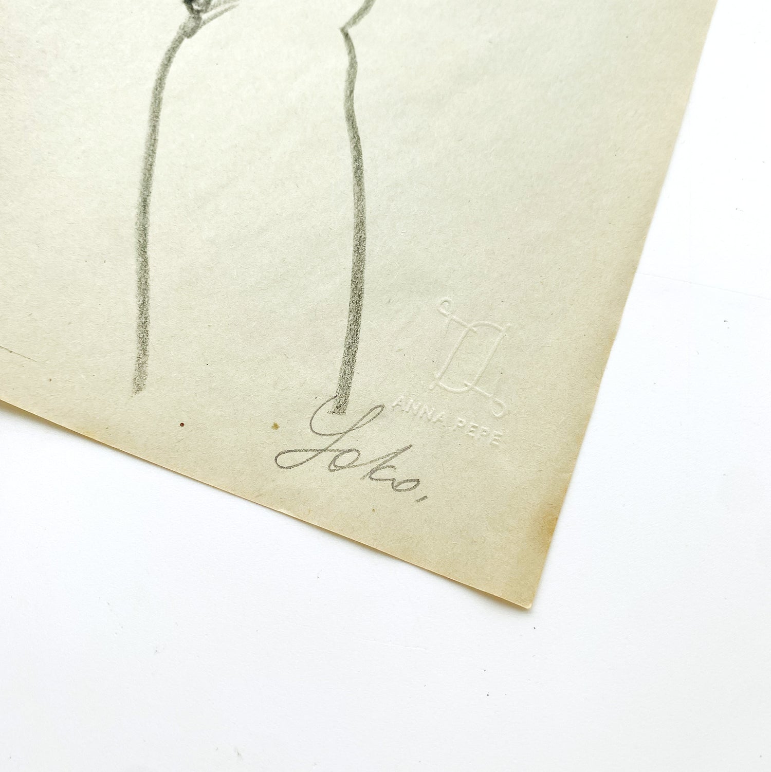pencil drawing on vintage paper, anna pepe artist, female drawing, collectible art