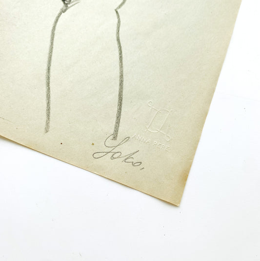 pencil drawing on vintage paper, anna pepe artist, female drawing, collectible art