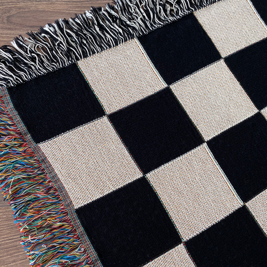 Woven throw, cotton plaid, decor, blanket, living room home decor, checkers, checkerboard, chequers