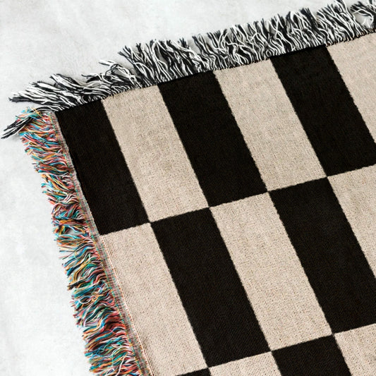 Woven throw, cotton plaid, decor, blanket, living room home decor, checkers, checkerboard, chequers