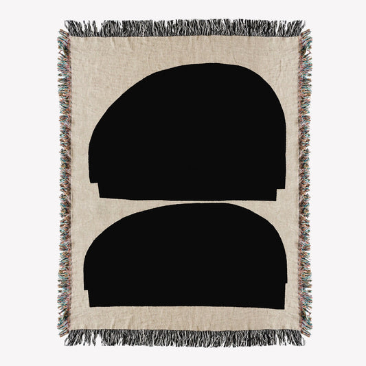 Woven throw, cotton plaid, decor, blanket, living room home decor, beige, black, abstract