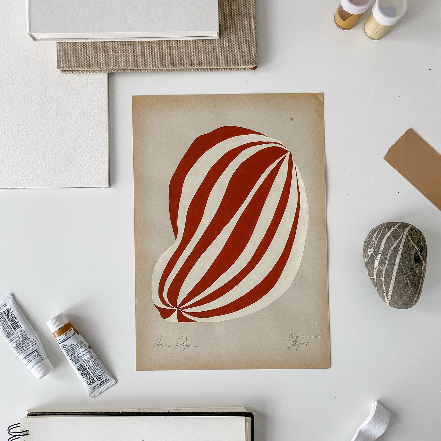 Stripes. 01 - Gouache painting on vintage paper Anna Pepe forn Studio