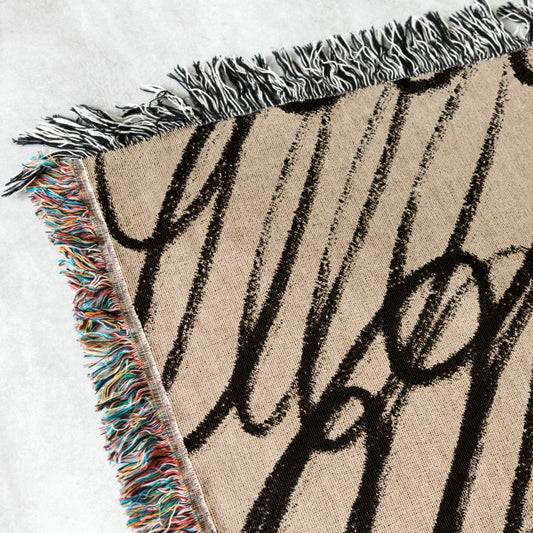 Woven throw, cotton plaid, decor, blanket, living room home decor, beige, black, abstract